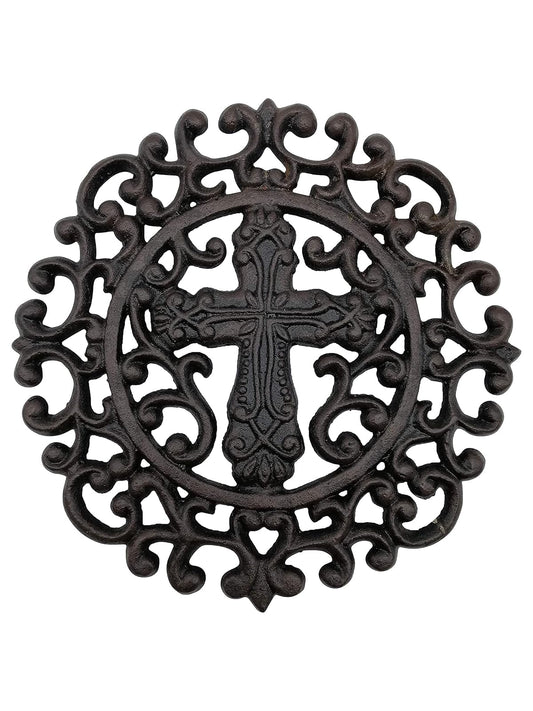Comfy Hour 8.7 Inch Cast Iron Trivet for Hot Dishes, Cross Design, 1 Piece