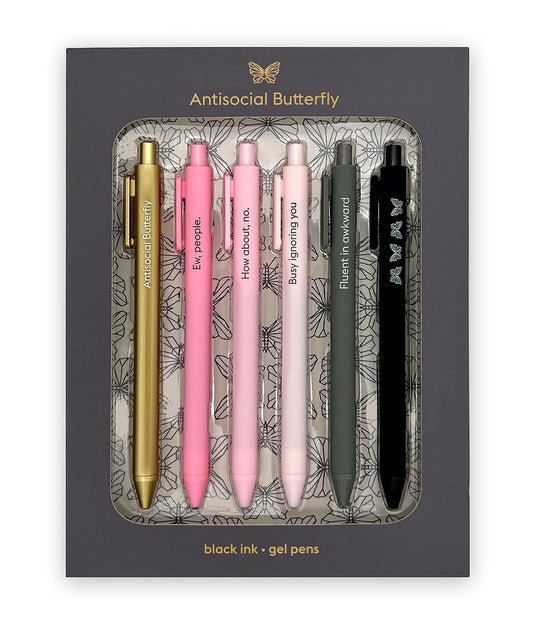 SNIFTY Antisocial Butterfly - Black ink gel pens - Set of 6