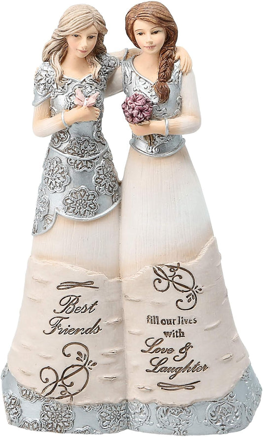 Pavilion Gift Company 6 Inch Collectible Elements Double Angel Figurine Best Friends Fill Our Lives with Love & Laughter, Beige
