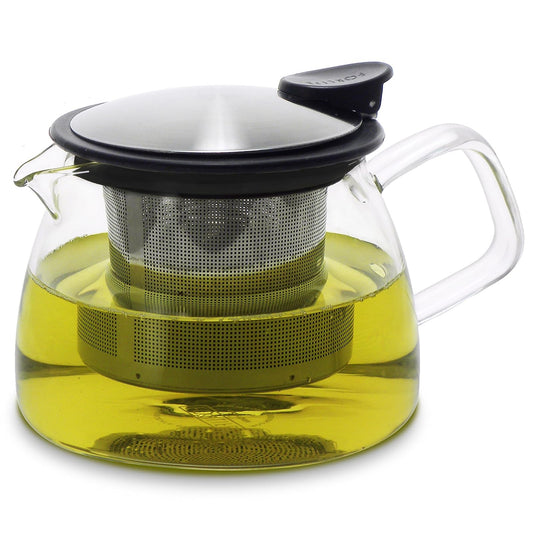 Forlife Bell Glass Teapot with Basket Infuser, 14-Ounce/430ml, Black Graphite