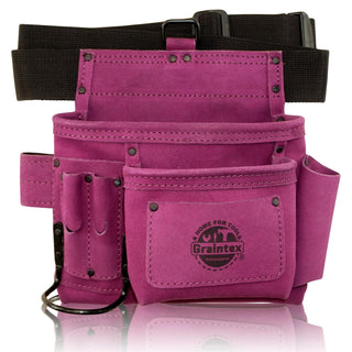 Graintex SS2293 5 Pocket Nail & Tool Pouch Purple Color Suede Leather with 2‚Äö√Ñ√π Webbing Belt for Constructors, Electricians, Plumbers, Handymen