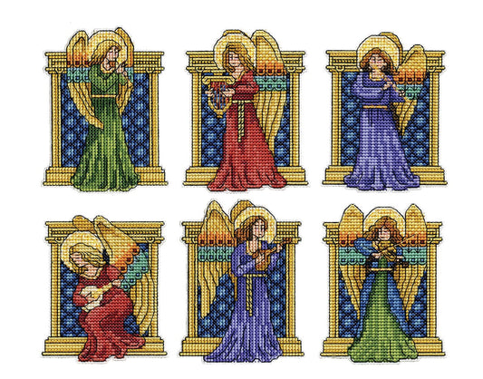 Design Works Crafts Medieval Angels Counted Cross Stitch Ornament Kit, Red, Blue, Green, Gold and More (Mixed)