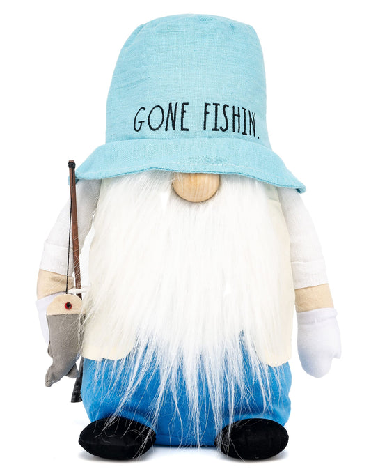 Rae Dunn Summer Gnome - Decorations for Home - Summer Home Decor - Farmhouse Kitchen Decoration, Stuffed Gnomes Plush Shelf Figurines, Gnome Decor Mother's Day Father's Day Gnome Gifts - Gone Fishin
