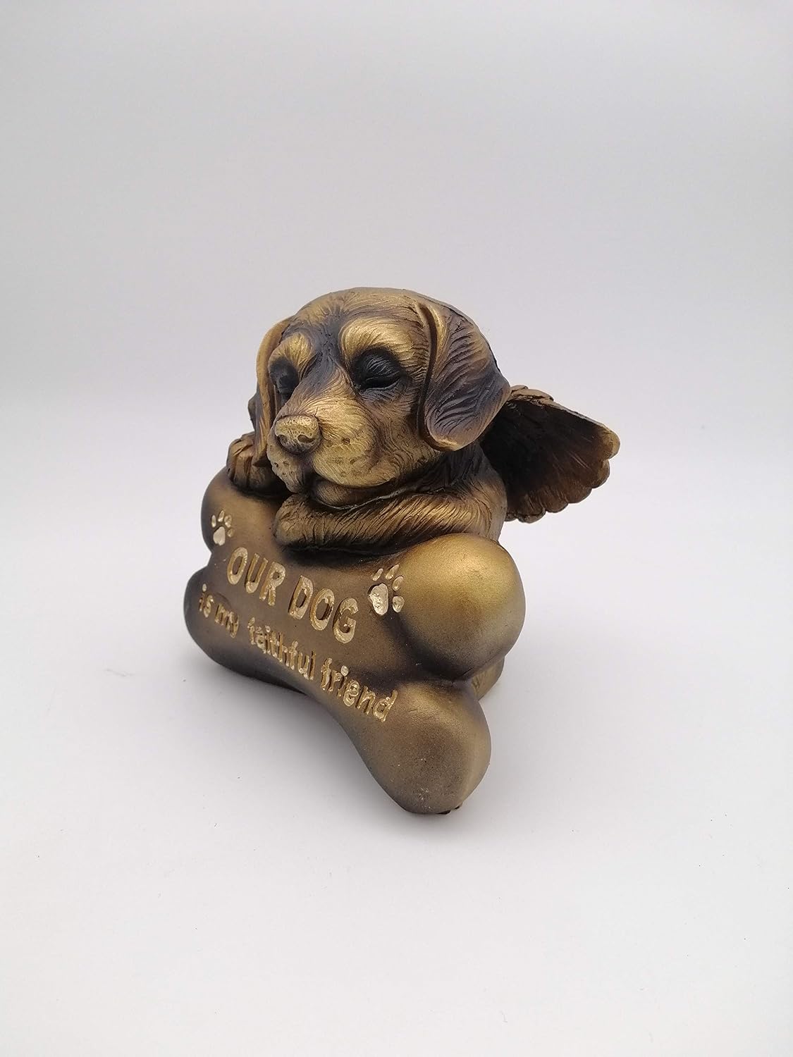Comfy Hour Pet In Loving Memory Collection 5" Sleeping Dog Angel On Bone Figurine - in Memory of My Best Friend Bereavement, Bronze Copper, Polyresin