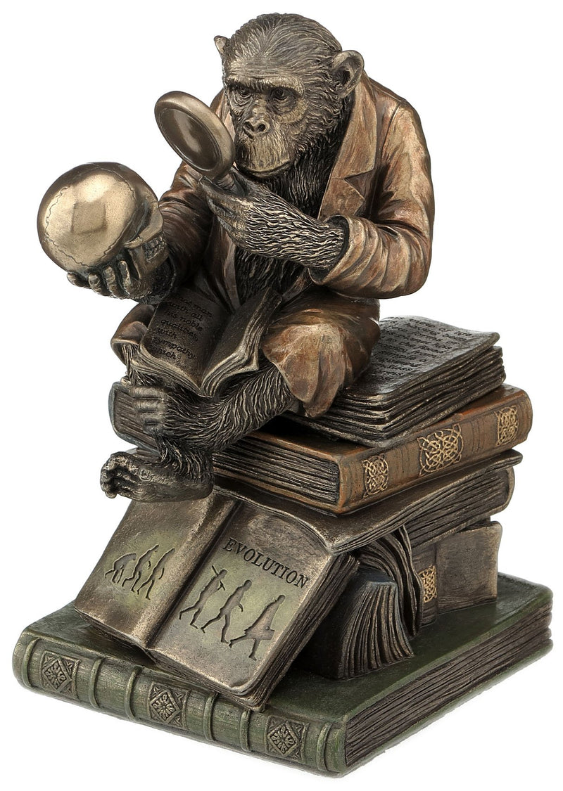 6.88 Inch Chimpanzee Scholar Decorative Trinket Box, Bronze Color