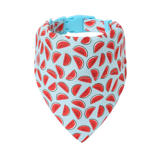 Mile High Life | Tropical Fruit Summer Collection | Soft Poly Cotton Fabric | Girl Dog Collars | Bandana Collar (Watermelon, Bandana w/Collar -S)