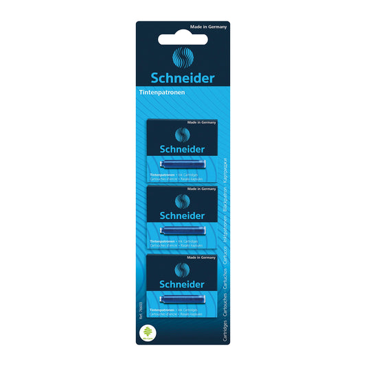 Schneider Ink Cartridge, Ball Closure, Refill for Fountain and Cartridge Rollerball Pens, Blue Ink, Pack of 3 Boxes/Box of 6 Cartridges (76603)