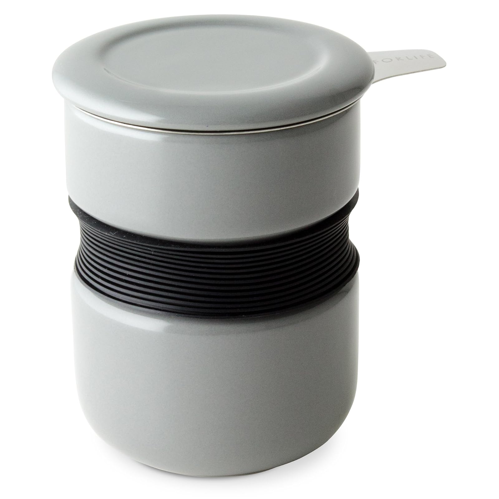 FORLIFE Curve Asian Style Tea Cup with Infuser and Lid 12 ounces, Gray