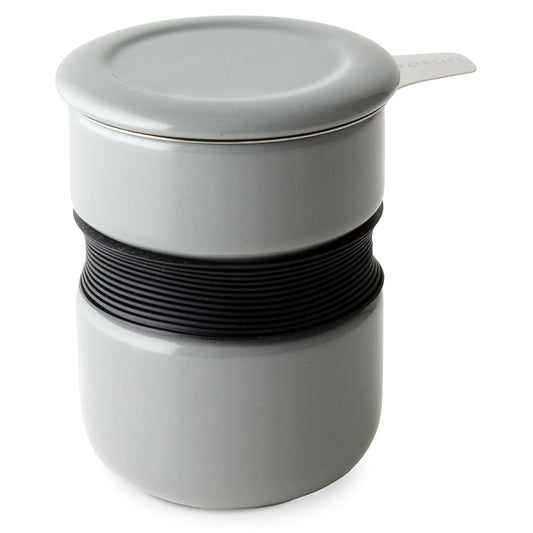 FORLIFE Curve Asian Style Tea Cup with Infuser and Lid 12 ounces, Gray