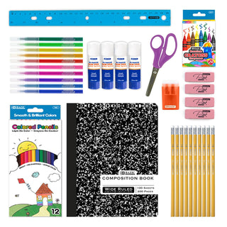 BAZIC Back to School Kit Starter Pack 60 Count, School Supply Box for Elementary Student K-12, Ruler Composition Book and More 1-Pack