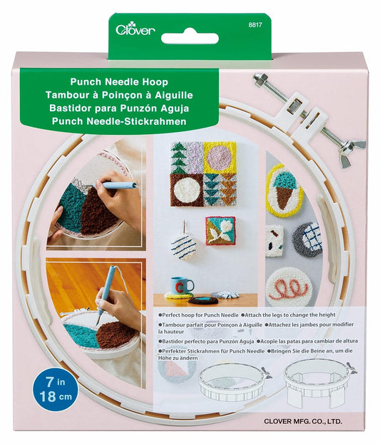 Clover Needlecraft Hoop 7in Punchneedle, White