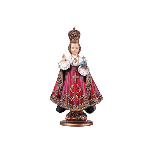 Roman Infant Of Prague With Cross Royal Red Robes 5 x 10 Inch Resin Stone Tabletop Figurine