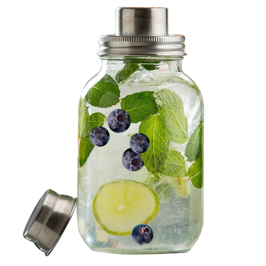 Tablecraft 14 oz 3 Pc Mason Jar Bar Shaker Glass Shaker with Stainless Steel Top