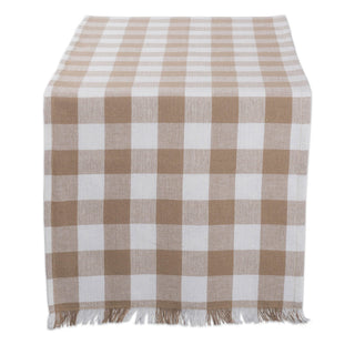 DII Fringed Check Tabletop, Table Runner, 14x72, Stone Brown