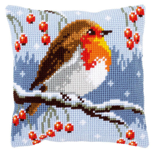 Vervaco Cross Stitch Kit: Cushion: Red Robin in The Winter, 40 x 40cm, N