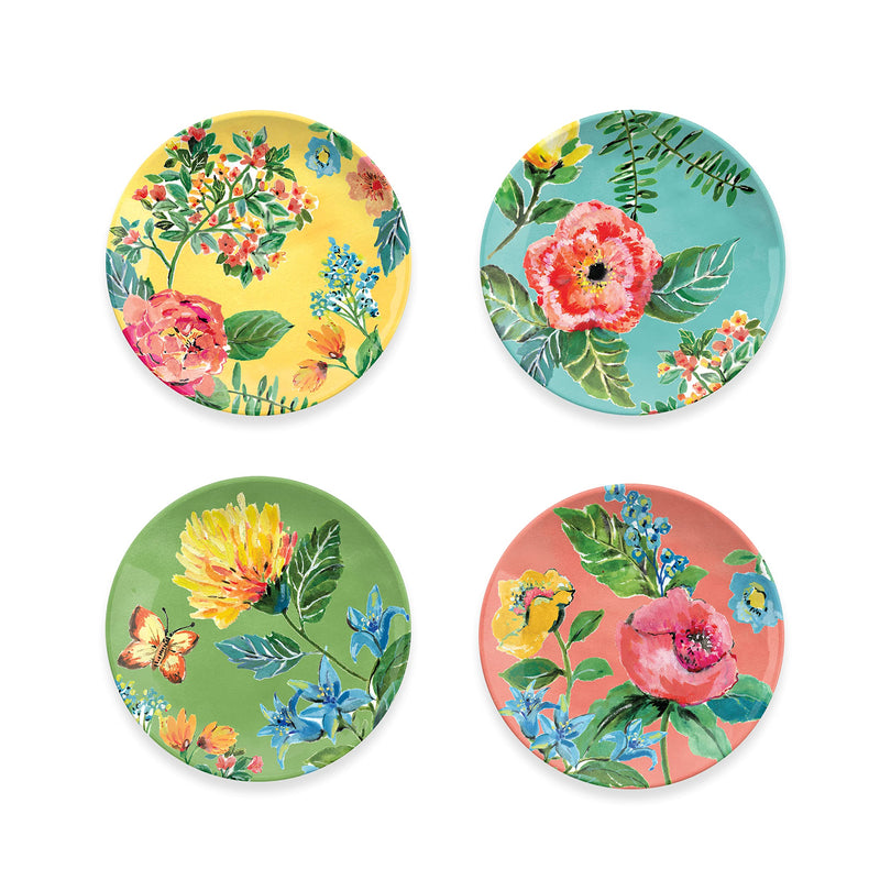 TarHong Garden Floral Assorted Salad Plates, 8.5", Melamine, Set of 4