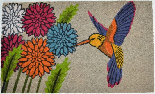 Imports Décor PVC Backed Coir Doormat, Blue Hummingbird, 18"x30"