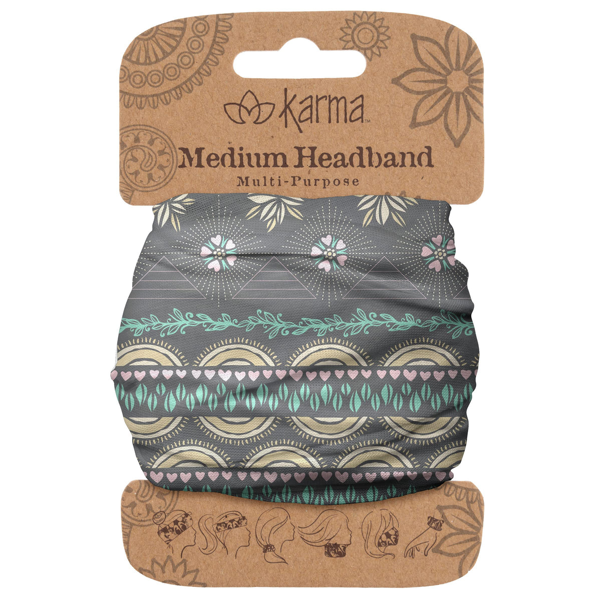 Karma Hairband, 1 Count (Pack of 1), Grey Heart