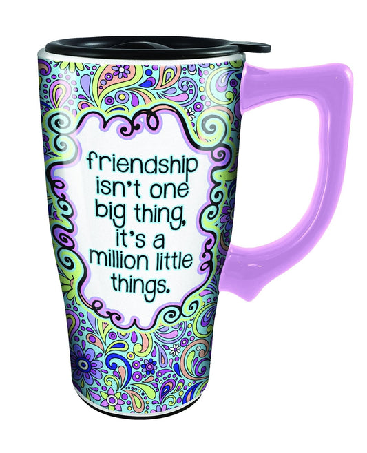 Spoontiques 12788 Friendship Ceramic Travel Mug, Multicolor