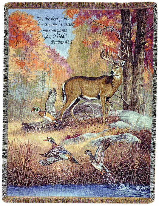 Manual Inspirational Collection 50 x 60-Inch Tapestry Throw with Verse, Fur Feathers and Fall by Linda Pickens,