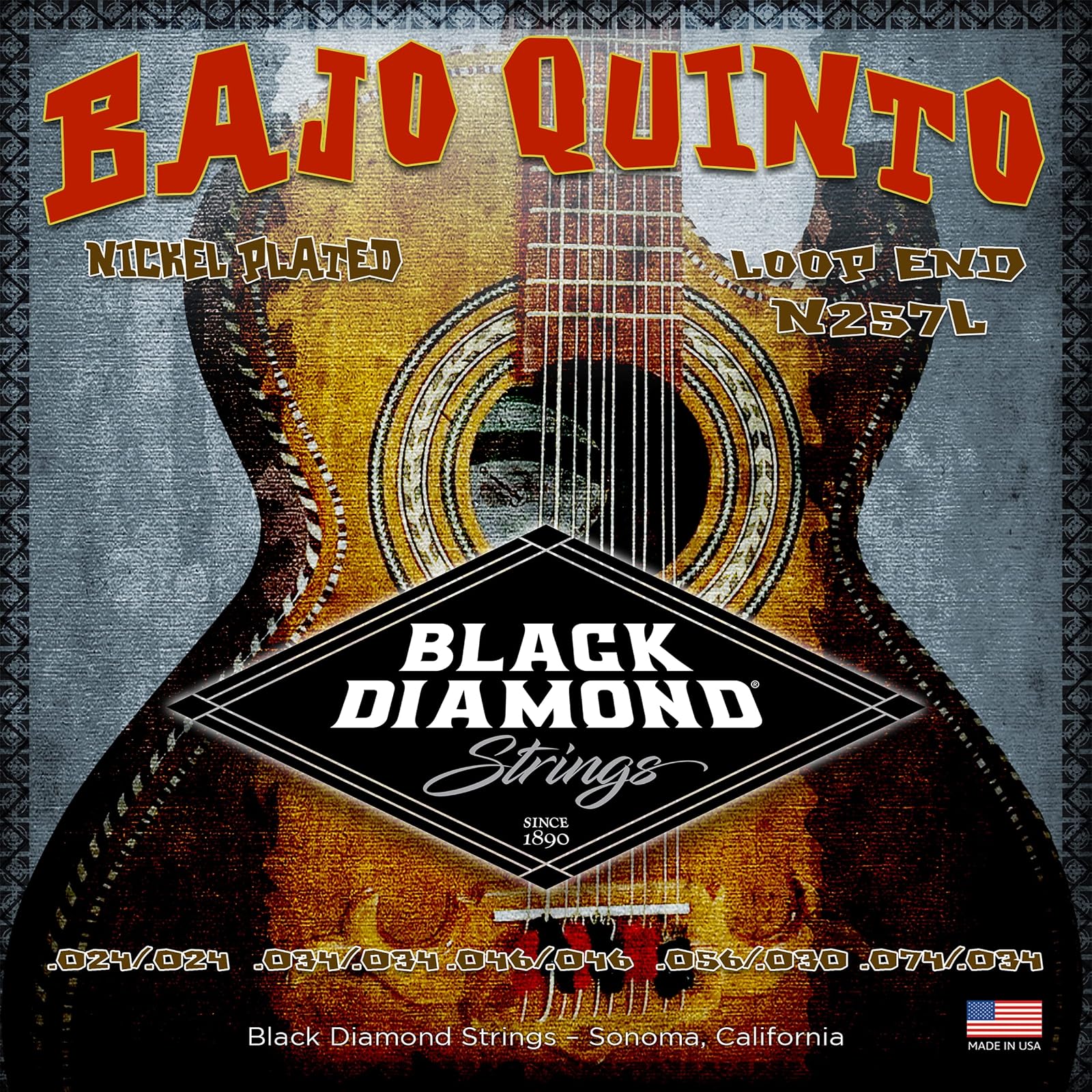 Black Diamond Strings® N257L Bajo Quinto Nickel Loop End .024| .034| .046| .056 030 | .074 .034