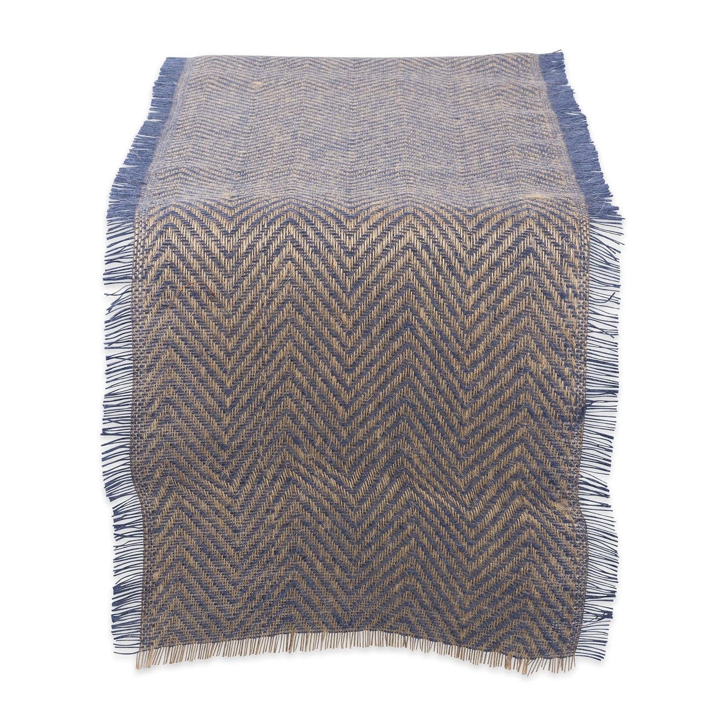DII Design Jute Burlap Collection Kitchen Tabletop, Table Runner, 14x72, Blue Chevron