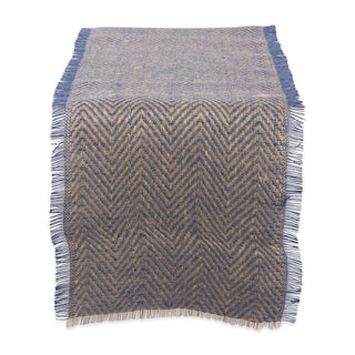 DII Design Jute Burlap Collection Kitchen Tabletop, Table Runner, 14x72, Blue Chevron