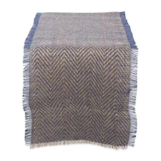 DII Design Jute Burlap Collection Kitchen Tabletop, Table Runner, 14x72, Blue Chevron