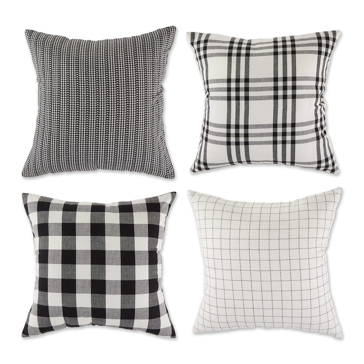 DII Design Decorative Square Throw Pillow Cushion Cover Set, Hidden Zipper, Cotton & Machine Washable, 18x18, Black Farmhouse, 4 Piece
