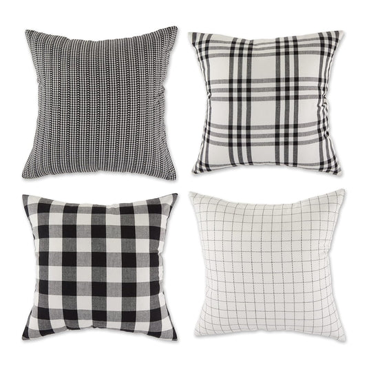 DII Design Decorative Square Throw Pillow Cushion Cover Set, Hidden Zipper, Cotton & Machine Washable, 18x18, Black Farmhouse, 4 Piece