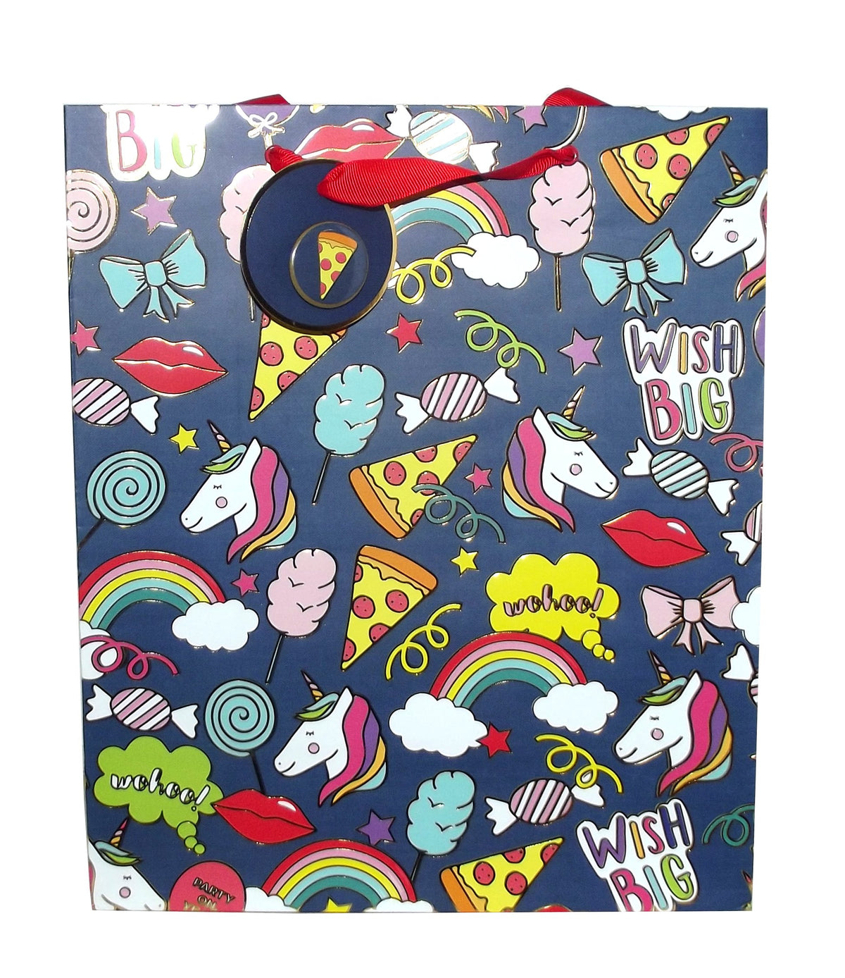 The Gift Wrap Company Pin Up Large Gift Bag, 10.5" x 12.5" x 5", Blue