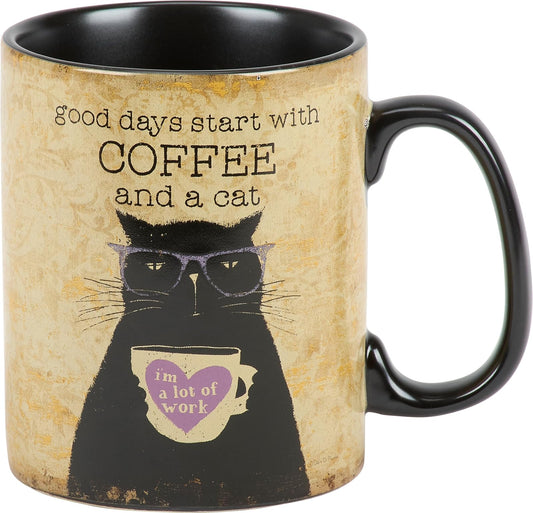 Cat Lover Good Days Start With Coffee And A Cat Double Sided Stoneware Coffee Mug 20 Oz