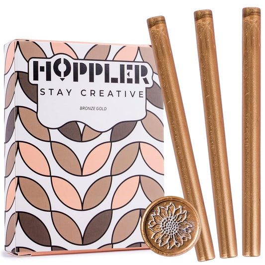 Hoppler 20 Bronze Gold 7mm Sealing Wax Sticks for Glue Guns, Use with Wax Seal Stickers, and Any Wax Seal Stamp. Great Addition to Your Wax Seal Stamp Kit and Other Sealing Wax Supplies.