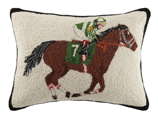 Peking Handicraft Equestrian Racer Hook Pillow, Brown/Green
