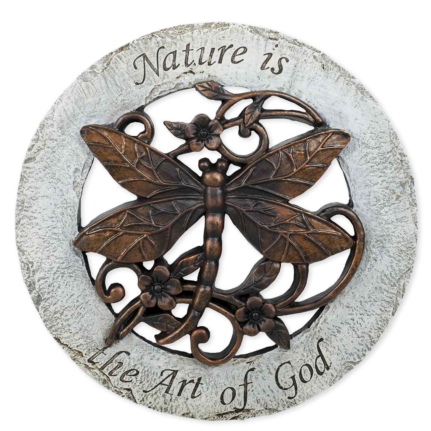 Roman Exclusive Terrace Garden Stone with a Dragonfly and Verse 12.2-Inch 2-Tone Dolomite/Resin