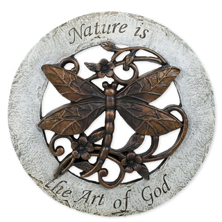 Roman Exclusive Terrace Garden Stone with a Dragonfly and Verse 12.2-Inch 2-Tone Dolomite/Resin