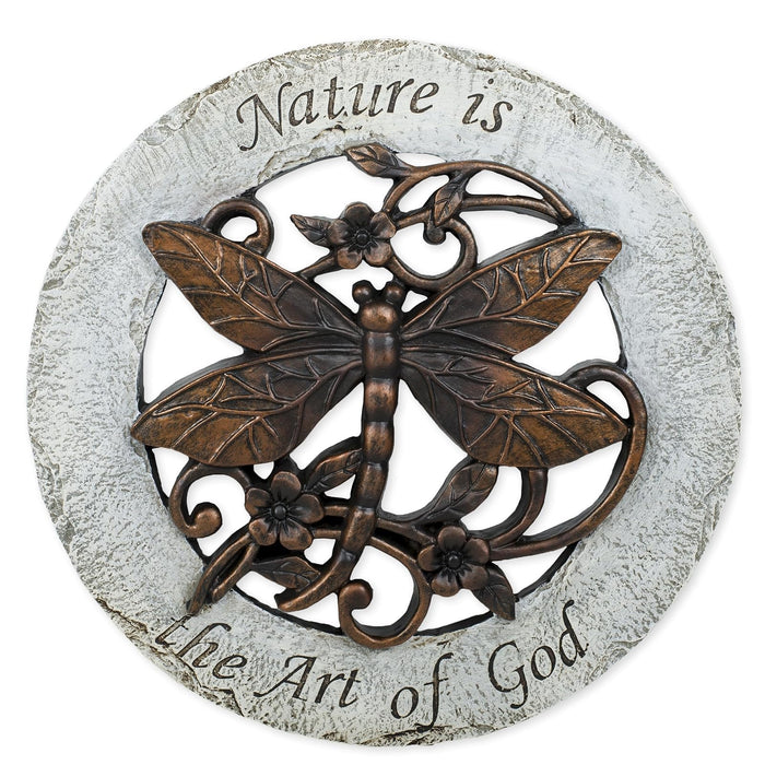 Roman Exclusive Terrace Garden Stone with a Dragonfly and Verse 12.2-Inch 2-Tone Dolomite/Resin
