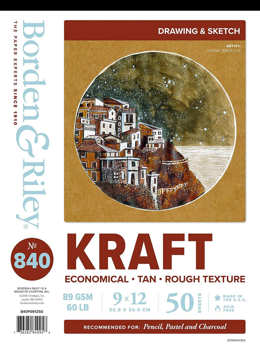 Chartpak Borden & Riley #840 Kraft Paper Pad, 9 x 12", 89 GSM/60 LB, 50 Sheets, 1 Pad Each (840P091250)