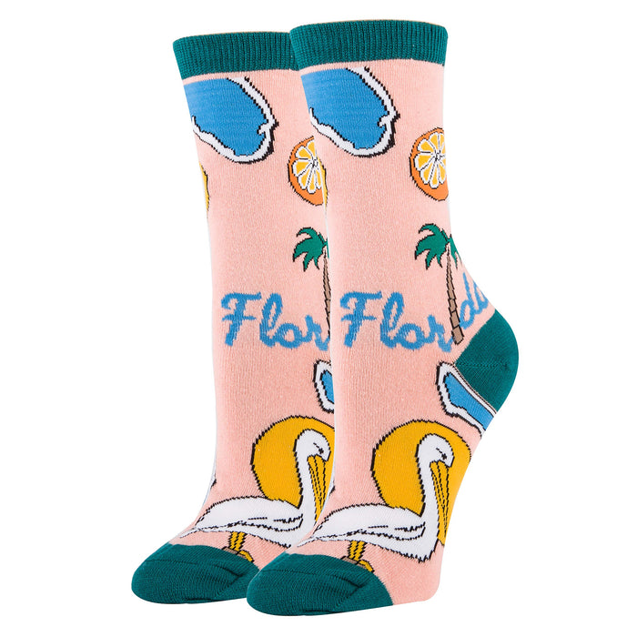 Oooh Yeah Women's Crew Funny Novelty Socks, Florida Gifts and Souvenirs, Shoe Size 5-10, Sunny State