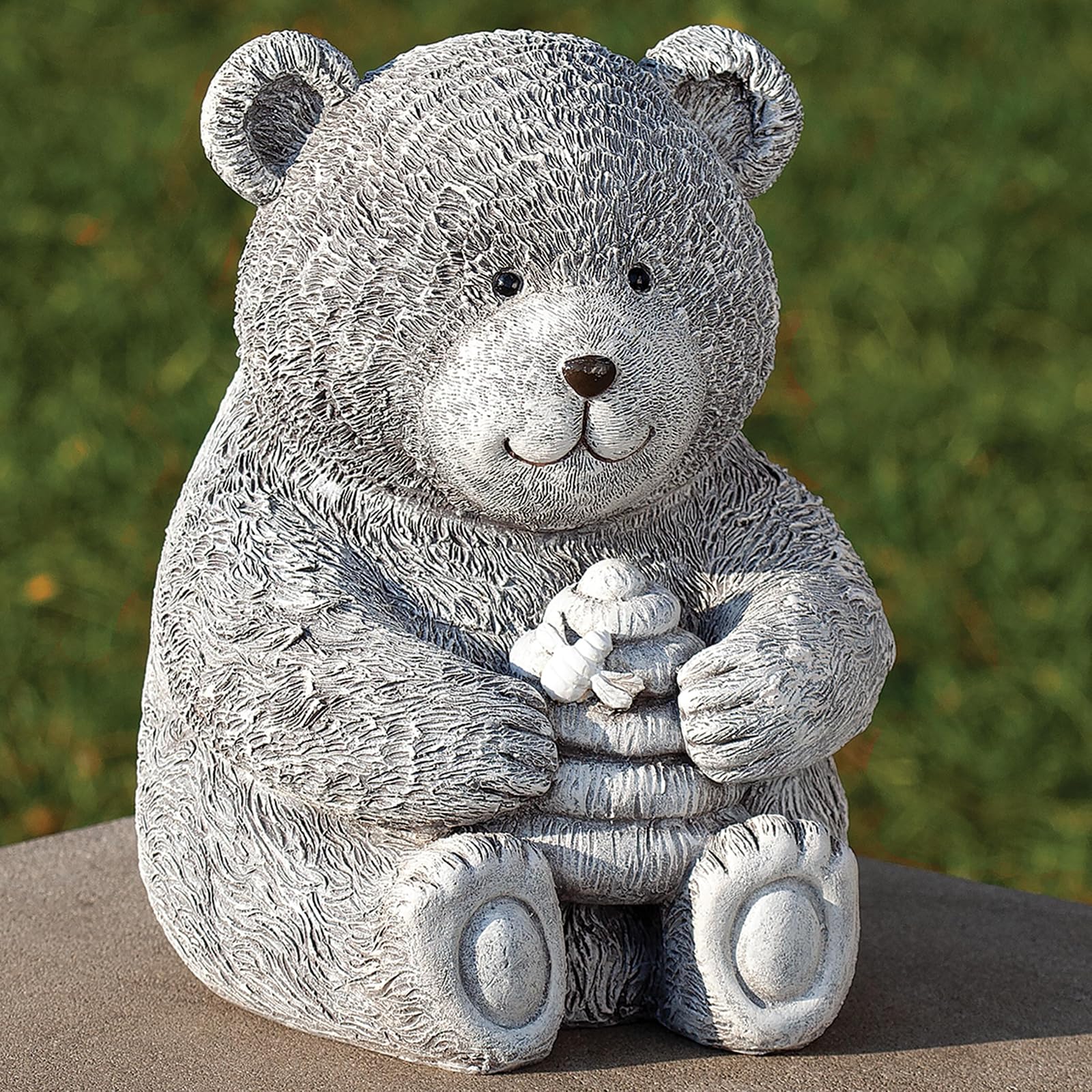 Roman Garden - Bear with Honey Statue, 7.75" H, Pudgy Pals Collection, Resin and Dolomite, Decorative, Garden Gift, Home Outdoor Decor, Durable, Long Lasting