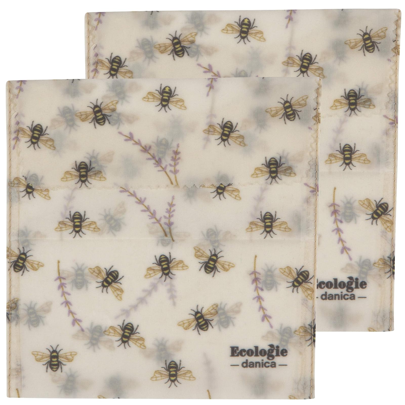 Now Designs Ecologie by Danica Reusable Beeswax Sandwich Bag Bees, Reusable Food Storage Wrap, W6.5 x L6.5", Set of 2