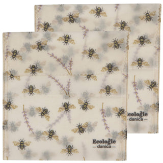Now Designs Ecologie by Danica Reusable Beeswax Sandwich Bag Bees, Reusable Food Storage Wrap, W6.5 x L6.5", Set of 2