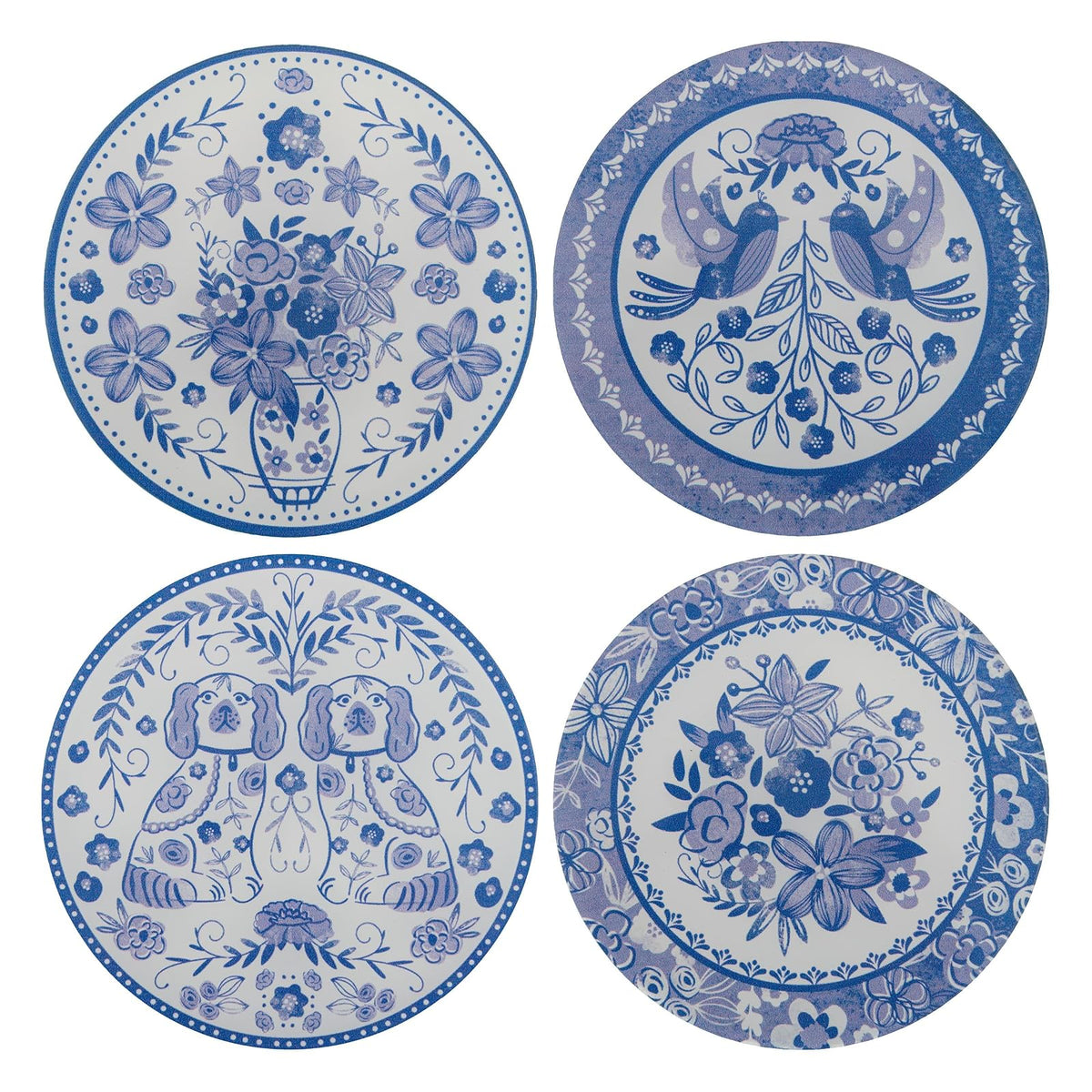 Karma Drink Coaster, 3.75 inches, Blue and White