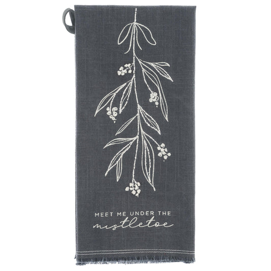 Karma Gifts, Embroidered Cotton Tea Towels, Mistletoe