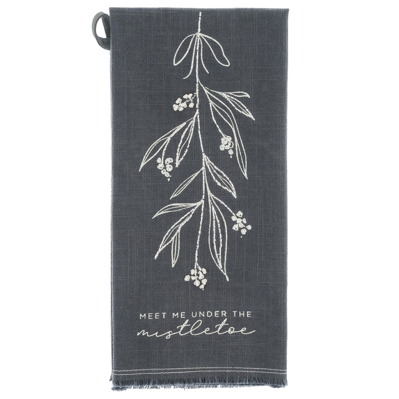 Karma Gifts, Embroidered Cotton Tea Towels, Mistletoe
