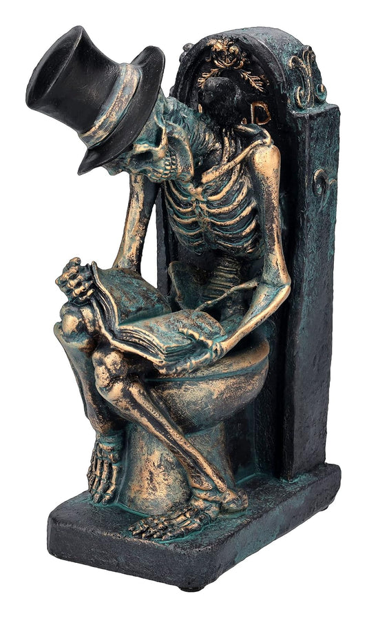 Pacific Trading Giftware RIP Bronze Finish Skeleton Reading on Toilet Tombstone Bathroom Office Decor 8√ì Tall