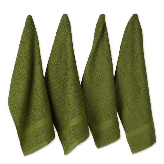 DII Design Basic Terry Collection Waffle Dishtowel Set, 15x26, Solid Antique Green, 4 Piece