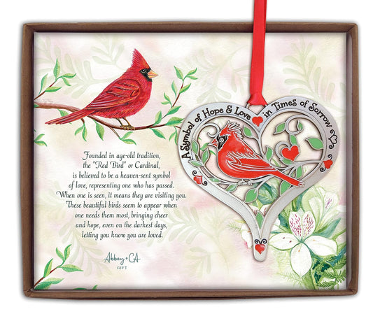 Cathedral Art Abbey & CA Gift Hope & Love Cardinal Ornament W/Epoxy On Red Ribbon, Multi