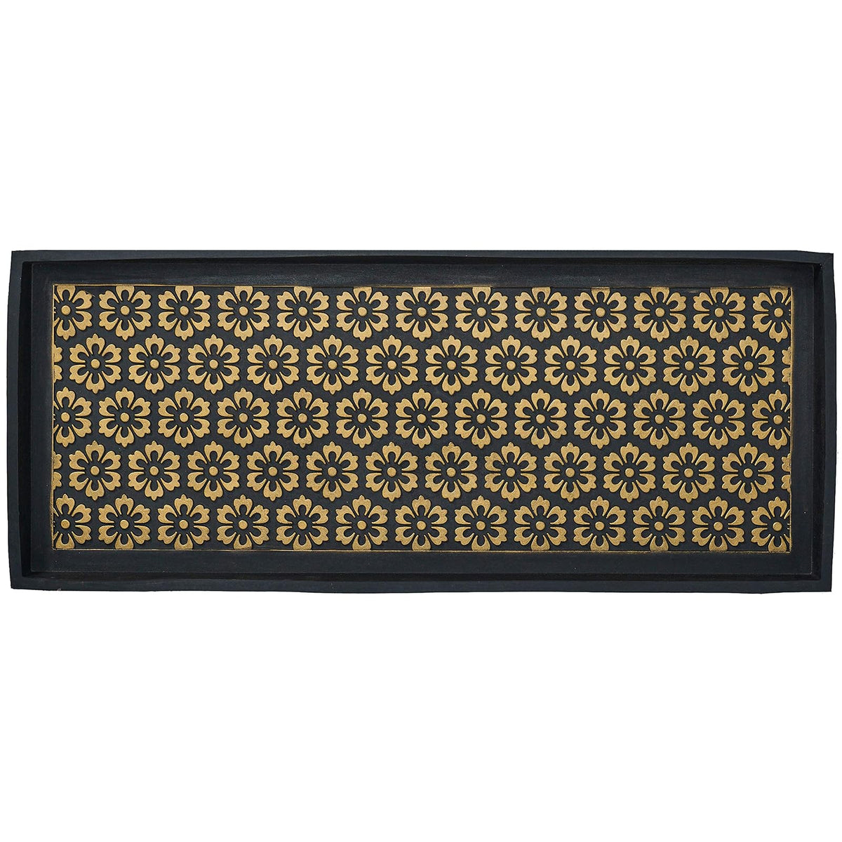 Larry Traverso Layla Design Deluxe Rubber Boot-Tray, 34 x 14 inches, Heavy Duty Vulcanized Rubber, One-Piece Seamless Construction, Year Round Use Indoors or Outdoors, Black with Brushed Brass Finish