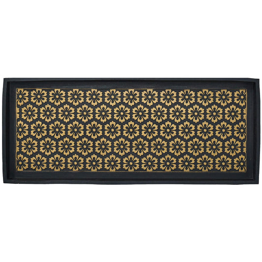 Larry Traverso Layla Design Deluxe Rubber Boot-Tray, 34 x 14 inches, Heavy Duty Vulcanized Rubber, One-Piece Seamless Construction, Year Round Use Indoors or Outdoors, Black with Brushed Brass Finish